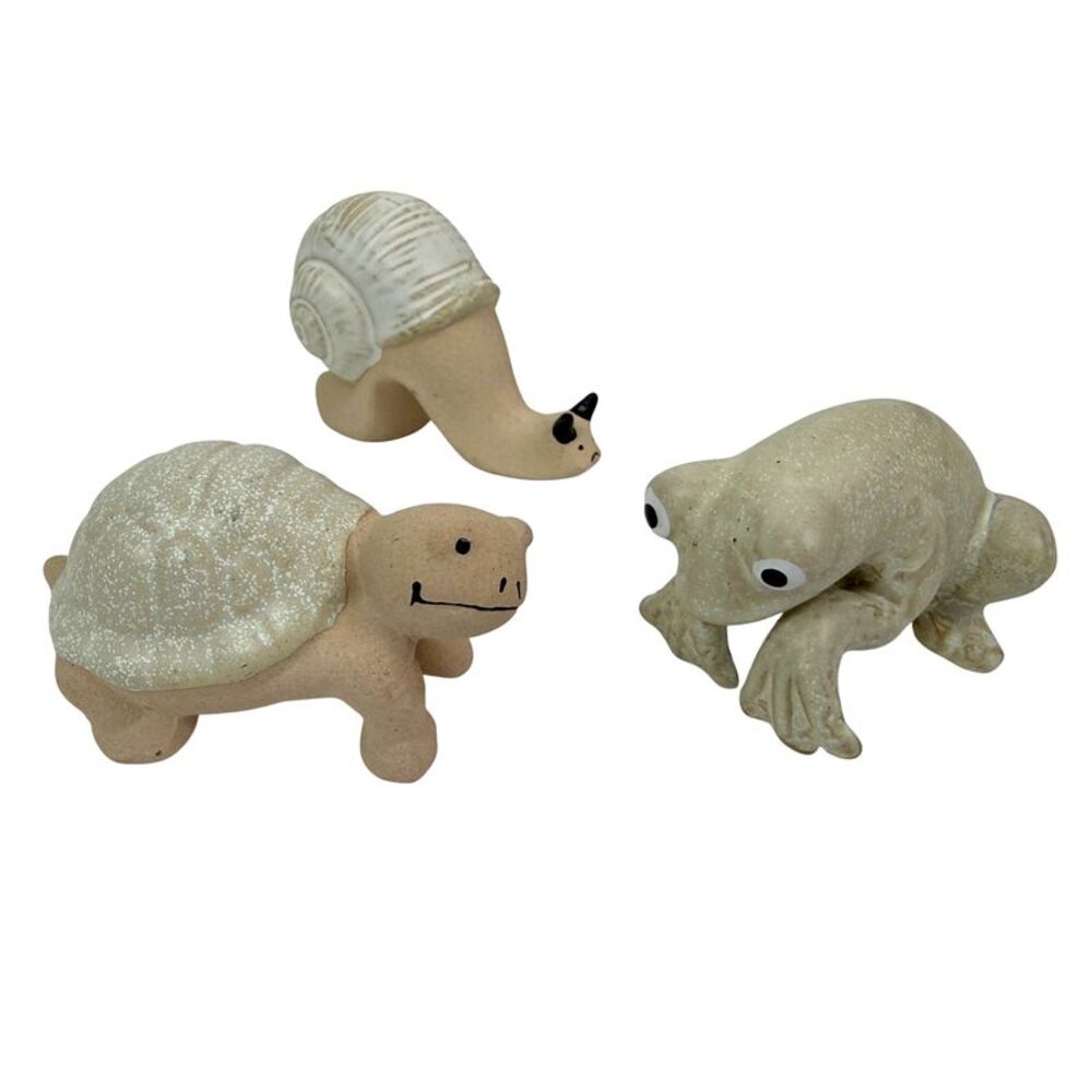 Ceramic Pot Clingers Set of 3 Turtle Snail Frog 3.75 in Planter Decor